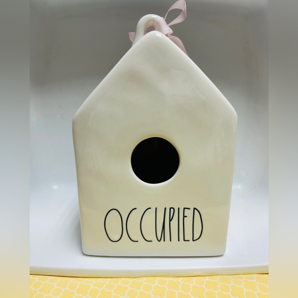 Rae Dunn bird house, OCCUPIED, white w black letters. NWT.